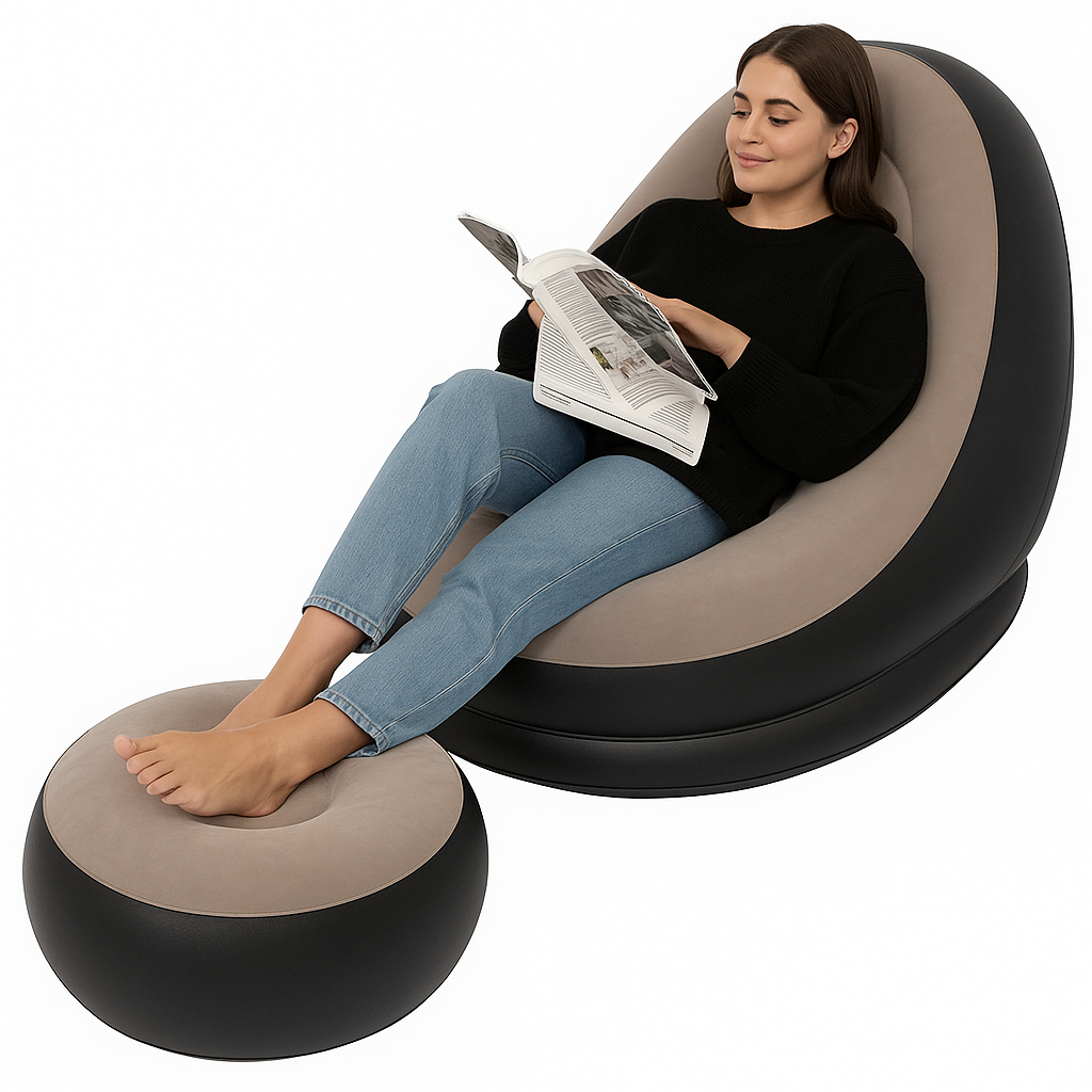 🛋️ Sofá Inflable con Reposapiés – Pa’ sentarse como reina sin gastar como una